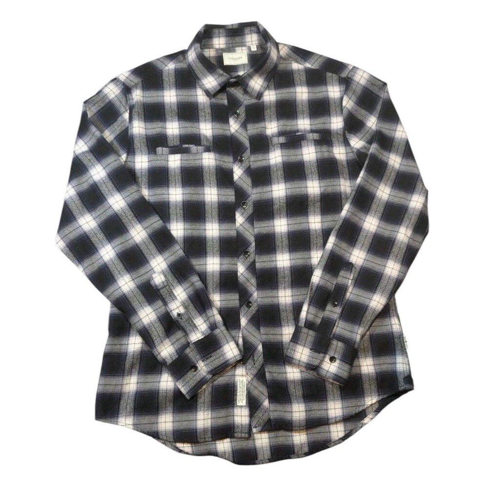7 Diamonds Flannel Shirt Men's Medium Blue Plaid Jasper 2 Pockets